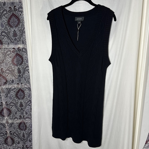 ASOS Monki Robin cotton knitted v neck sleeveless black mini dress - Picture 6 of 17